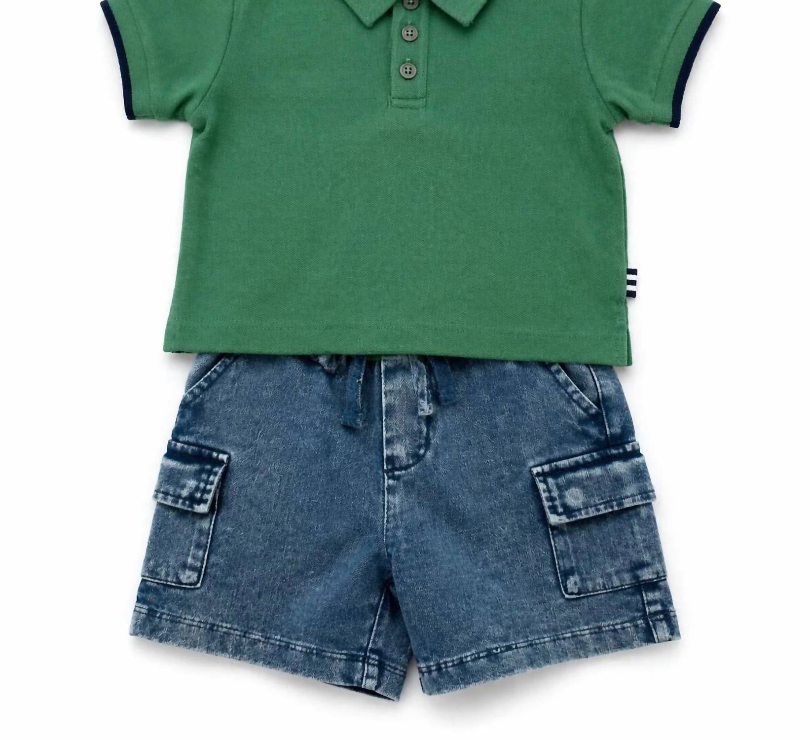 Splendid - Kid's Polo Cargo Indigo Short Set