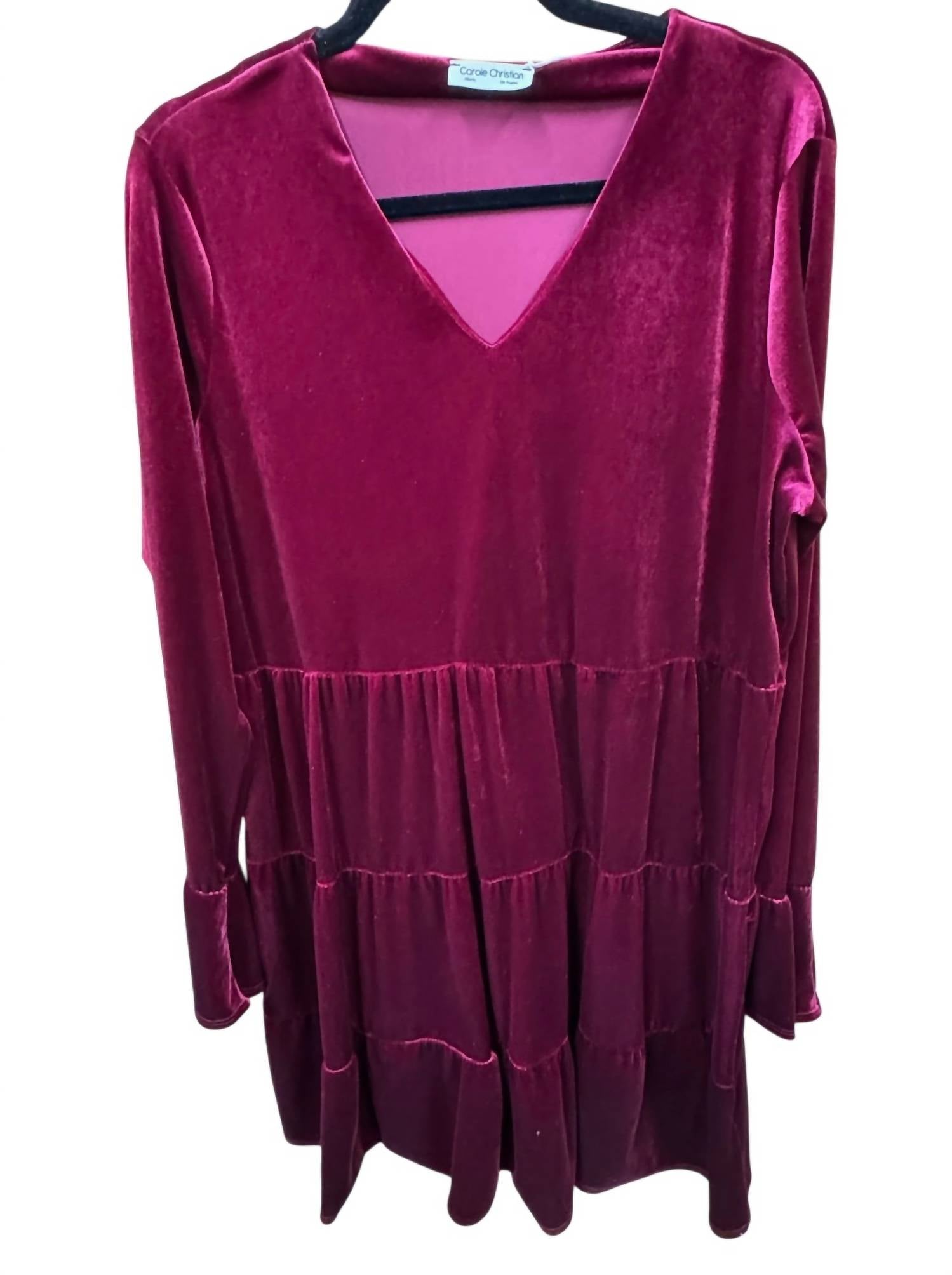 Carole Christian Women's Velvet Tier Dress in burgundy - women's dress