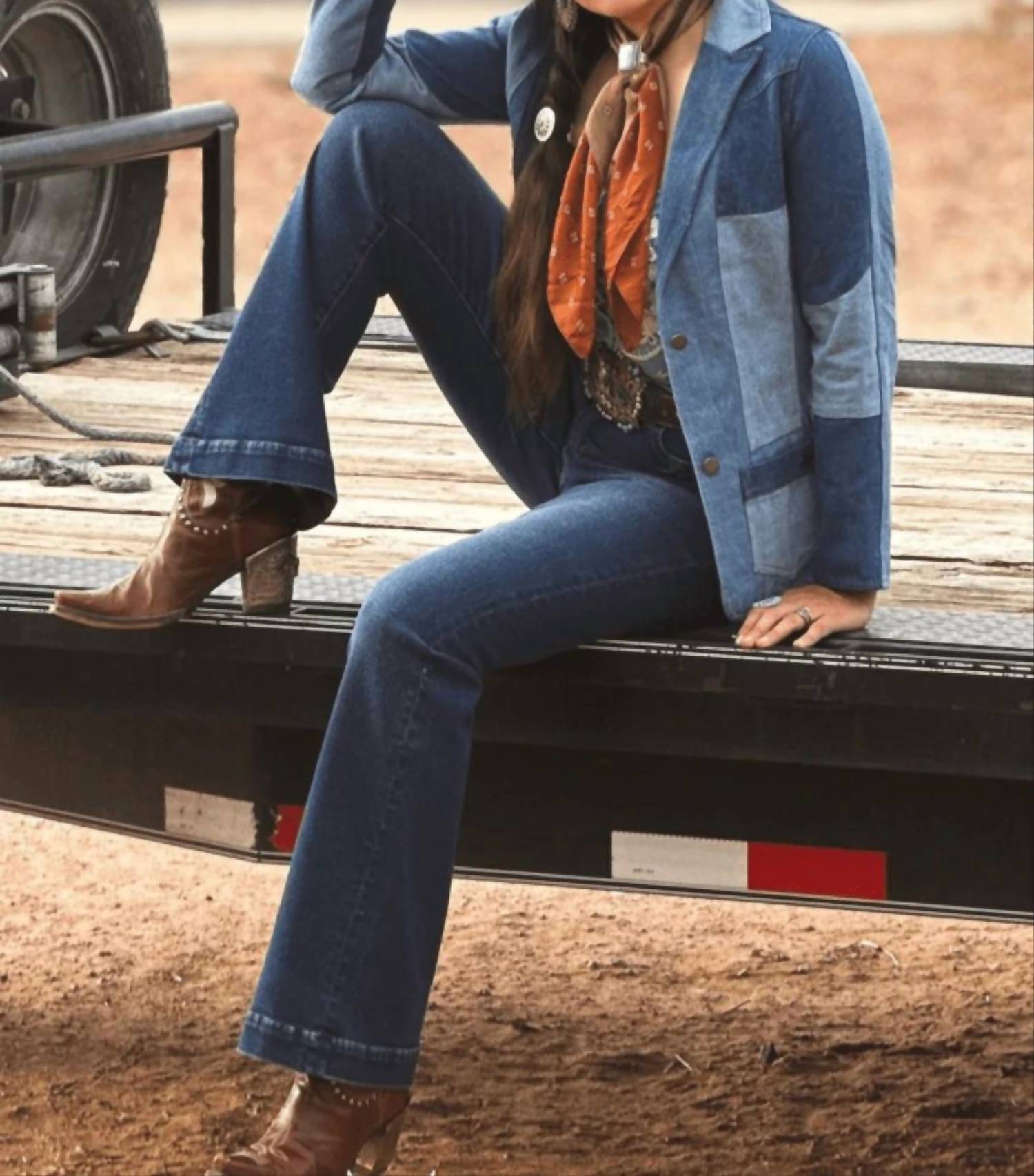 Lucky & Blessed - Denim Patchwork Western Blazer