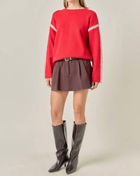 English Factory - Women's Stitch Detailed Crew Neck Knit Top