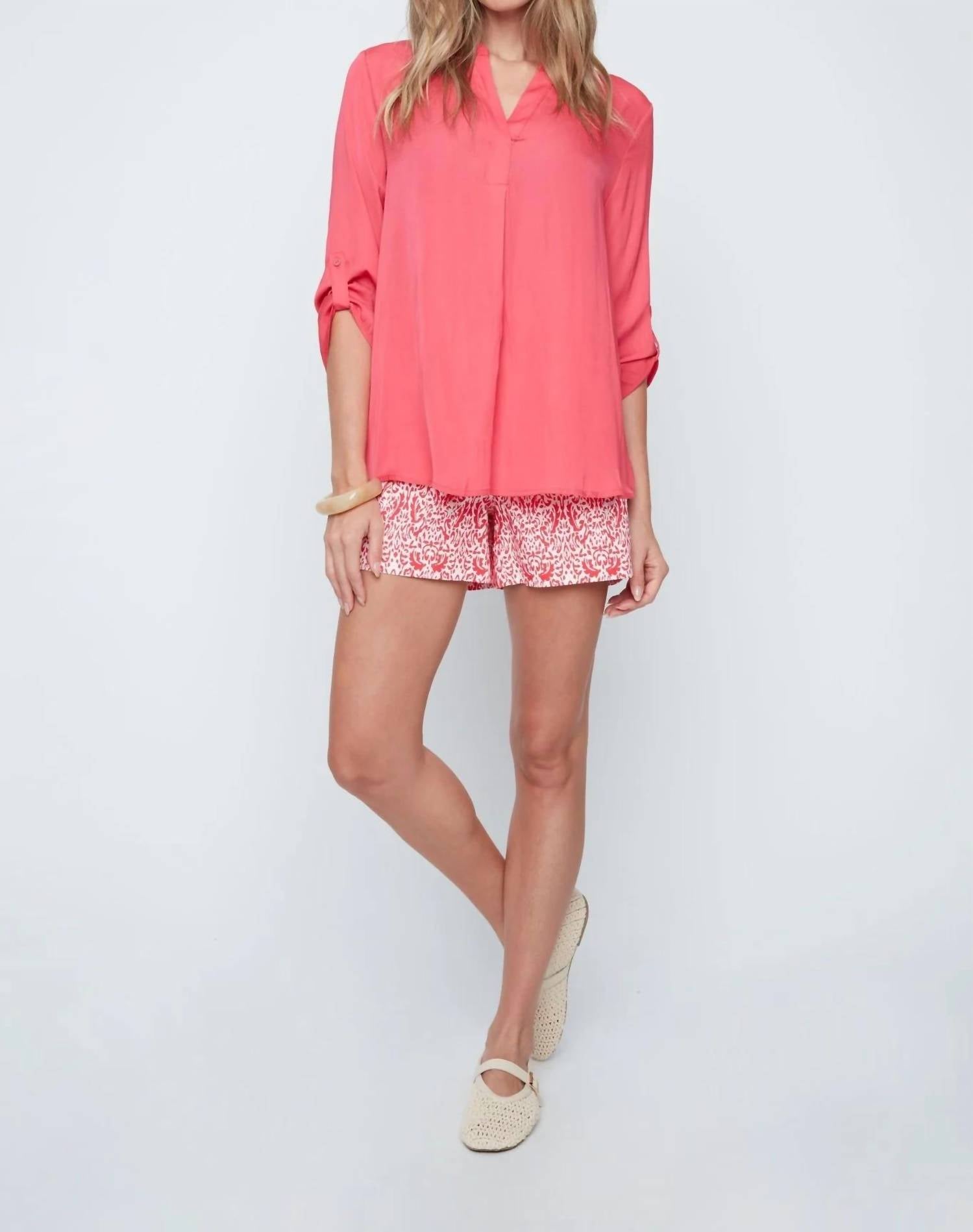 Renuar - Roll-tab Sleeves Woven Blouse