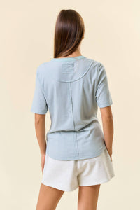 Doe And Rae - Striped Contrast Hem Henley Top