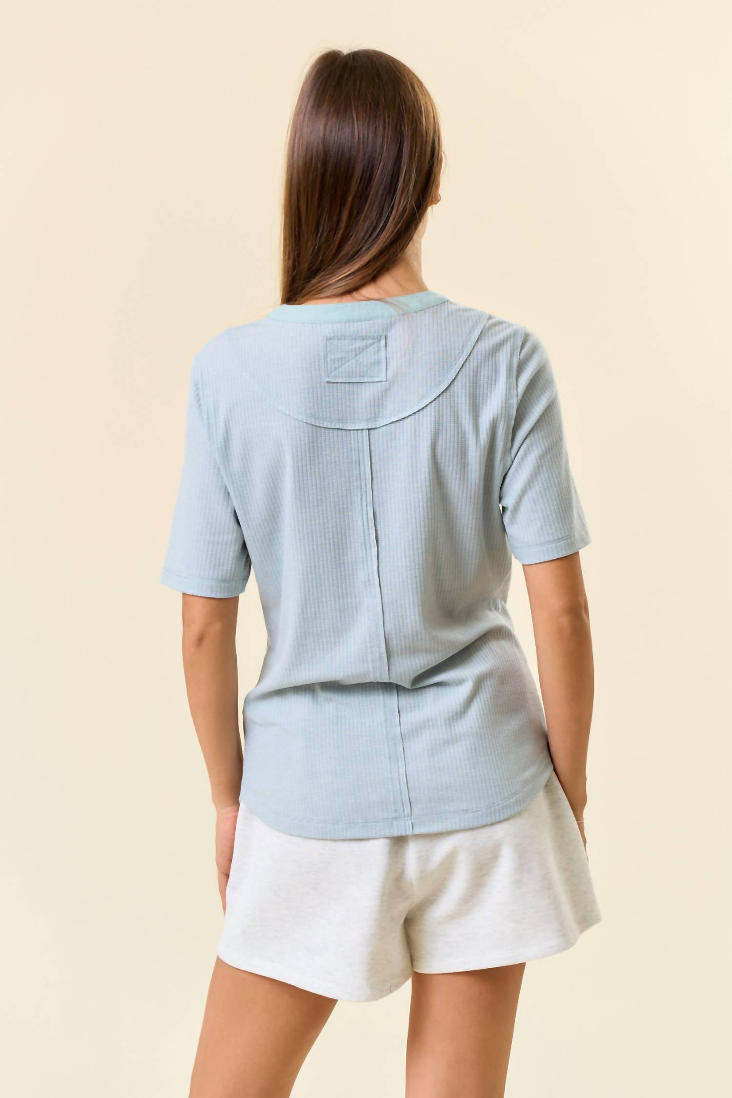 Doe And Rae - Striped Contrast Hem Henley Top