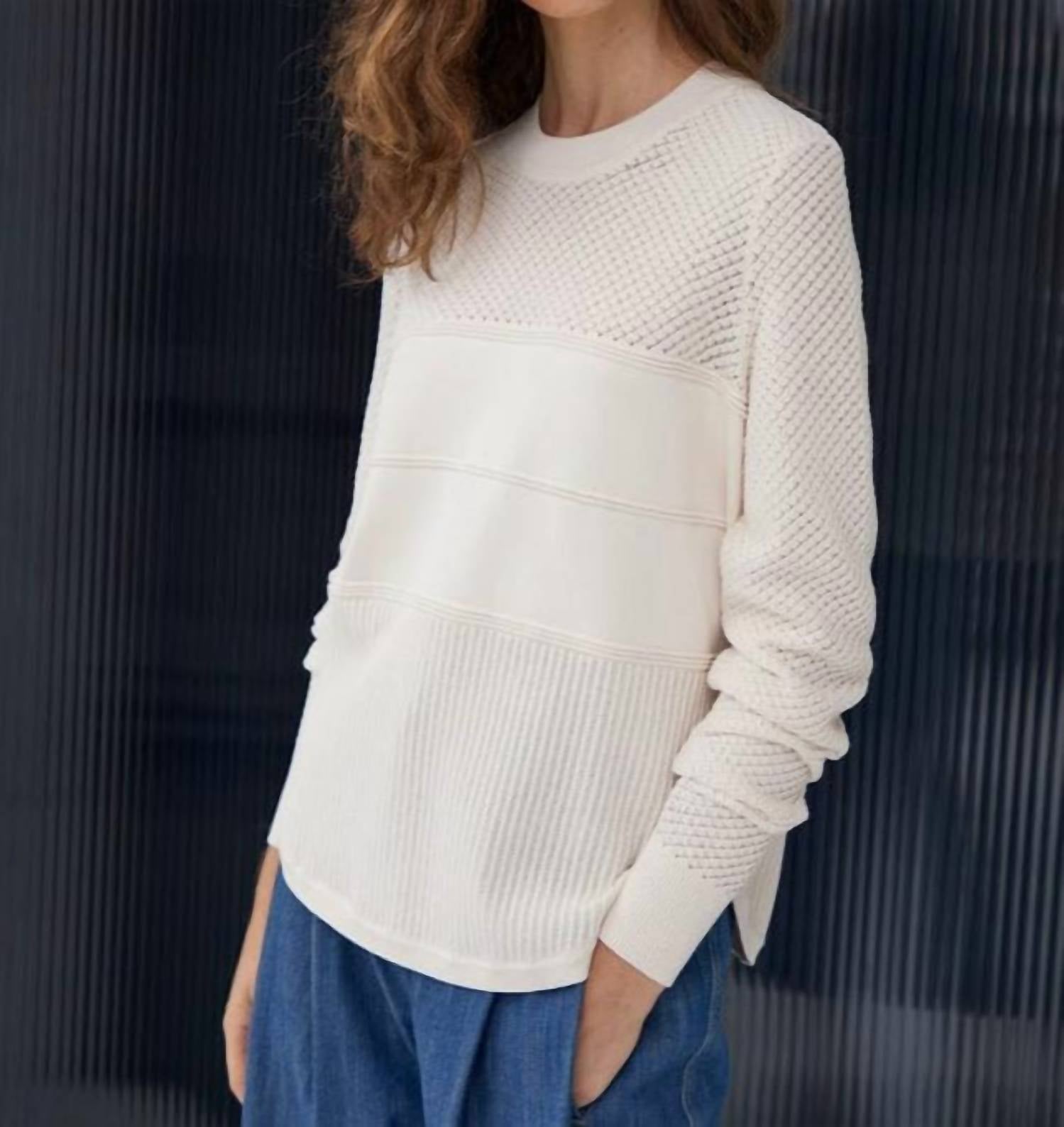 Autumn Cashmere - Women's Mixed Stitch Shirttail Crewneck Top
