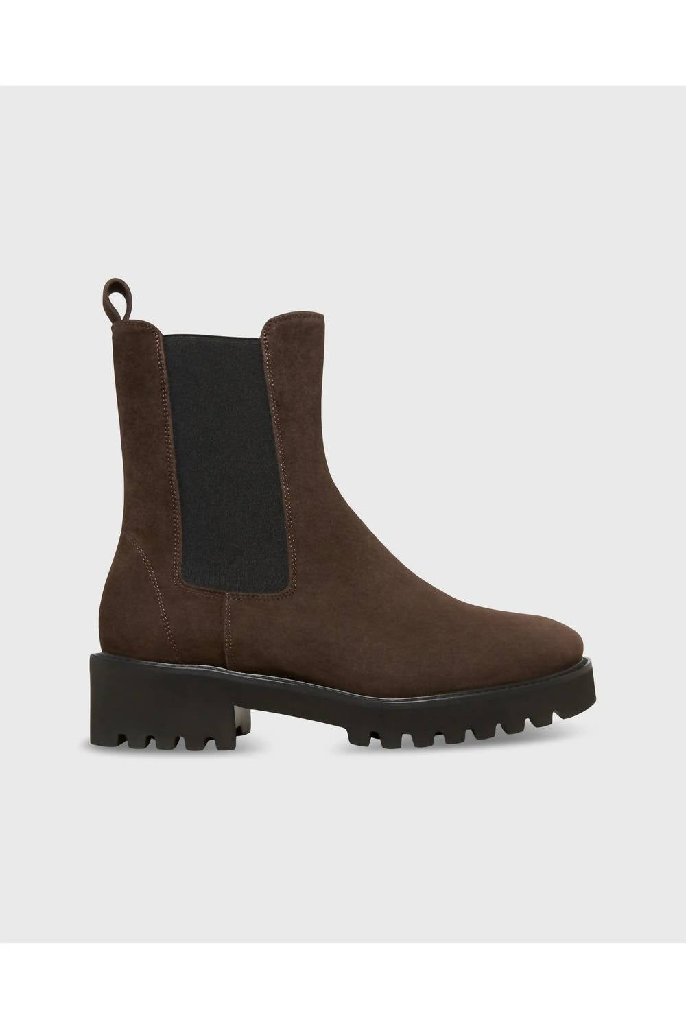 Ann Mashburn Women's Tall Lug Sole Chelsea Boot in chocolate suede - women's shoe
