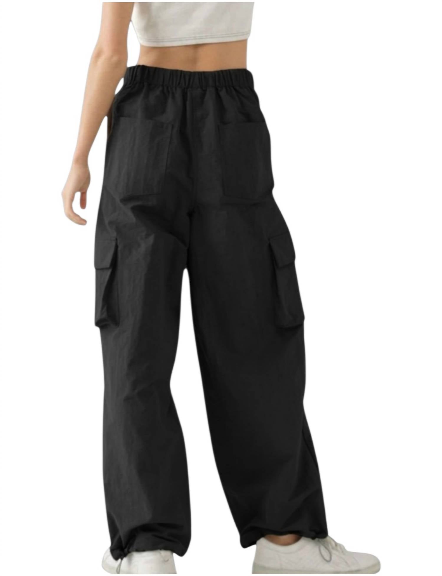 Aaron & Amber Nylon Cargo Pants in black - women's pants - detail view