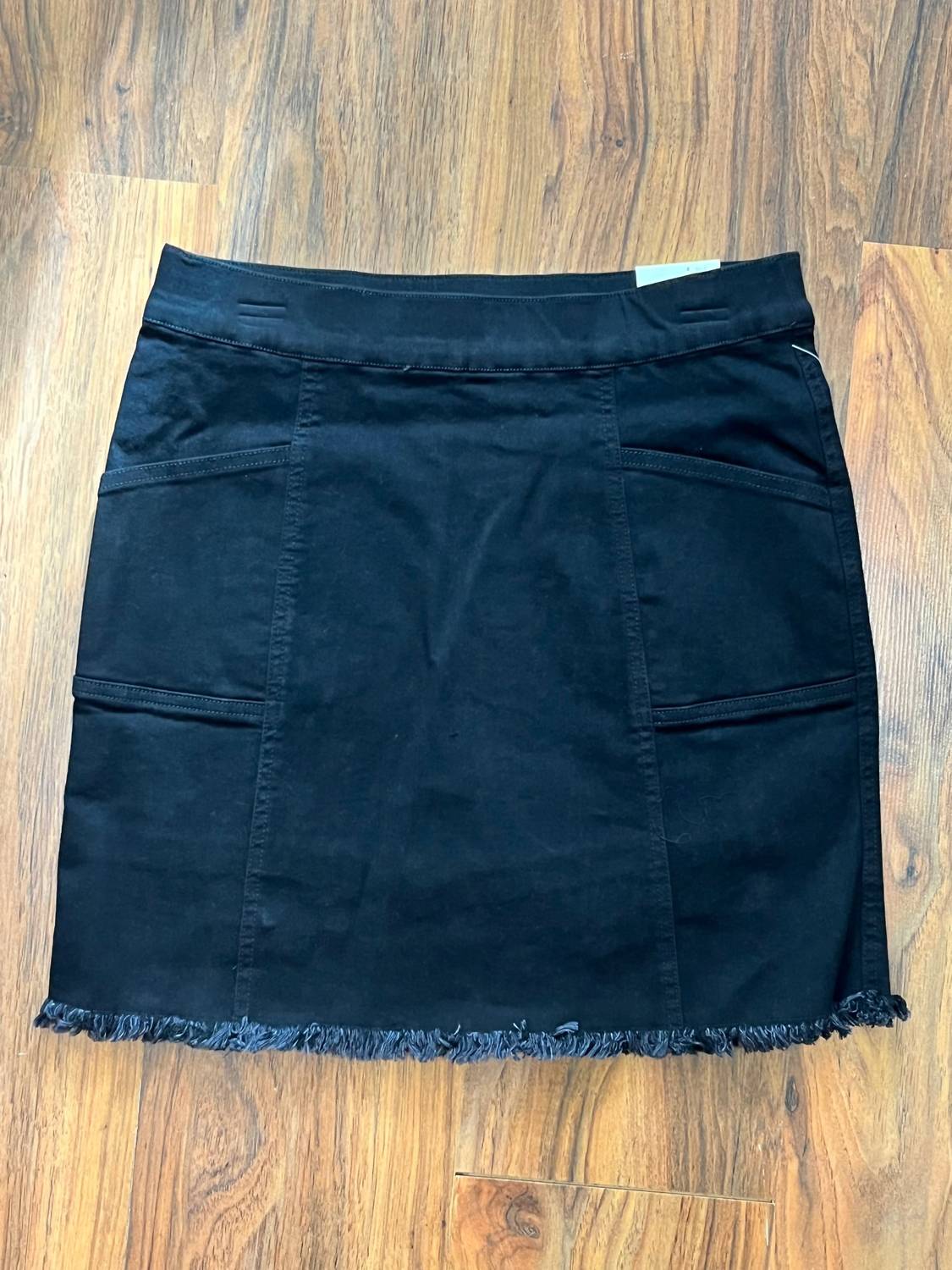 Slimsation By Multiples Jean Fringe Hem Skort in black denim - women's shorts - view 6