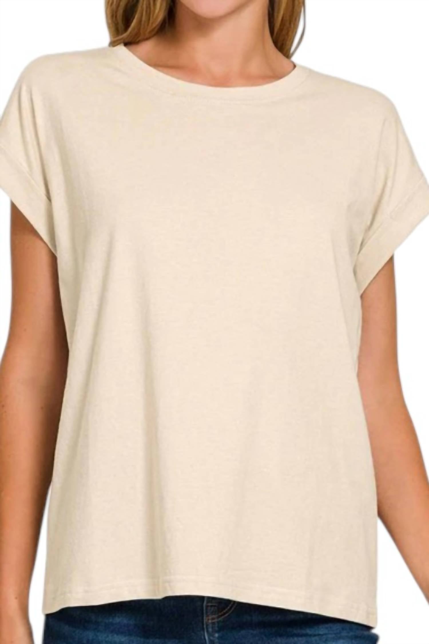 Zenana - Round Neck Folded Short Sleeve T-shirt