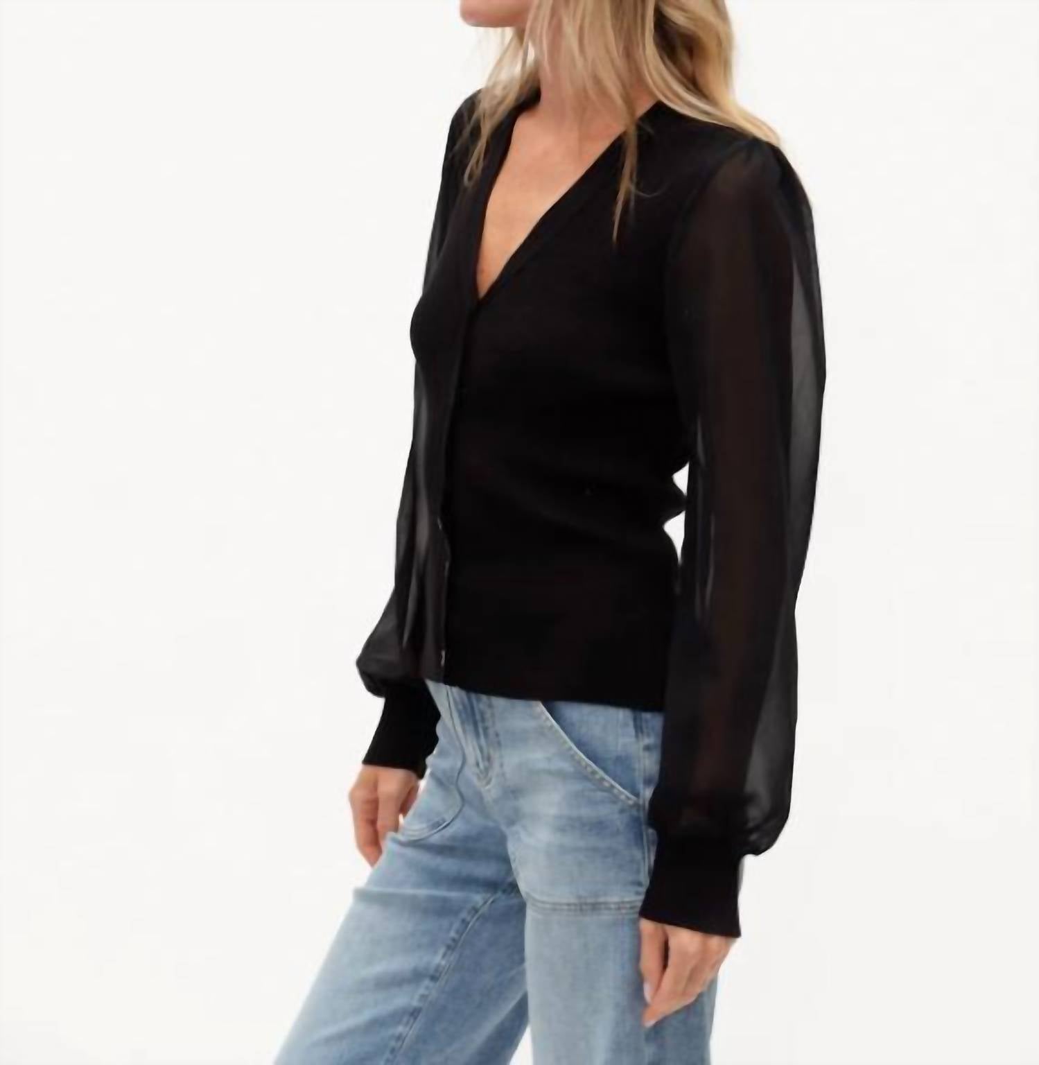 SIX/FIFTY Celeste Mixed Media Sweater in black - women's sweater - alternate view