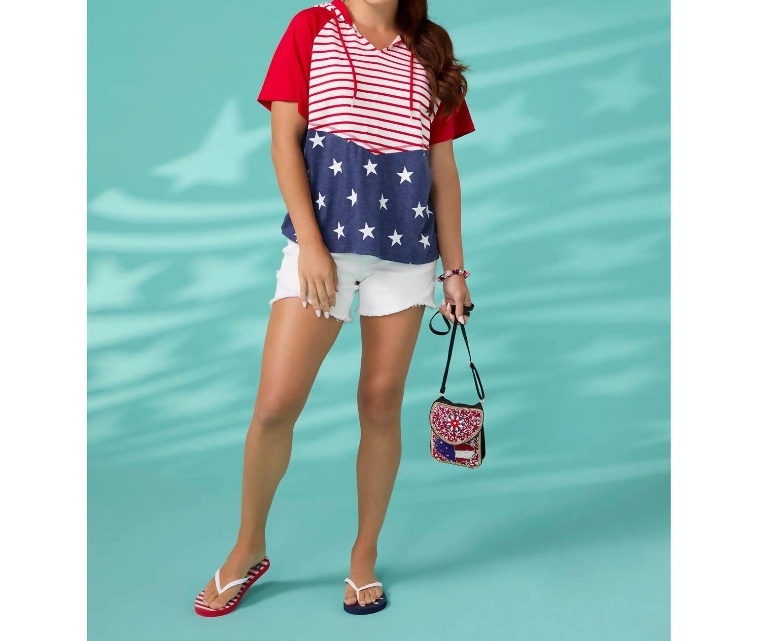 Coco + Carmen - Brianna Hooded Tee With Stars & Stripes