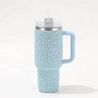 Nash Grey - Women's Pearl Studded Stainless Steel Tumbler With Handle - 40 Oz.