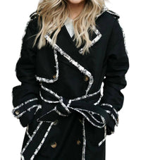 Mable - Tweed Trim Trench Coat Jacket