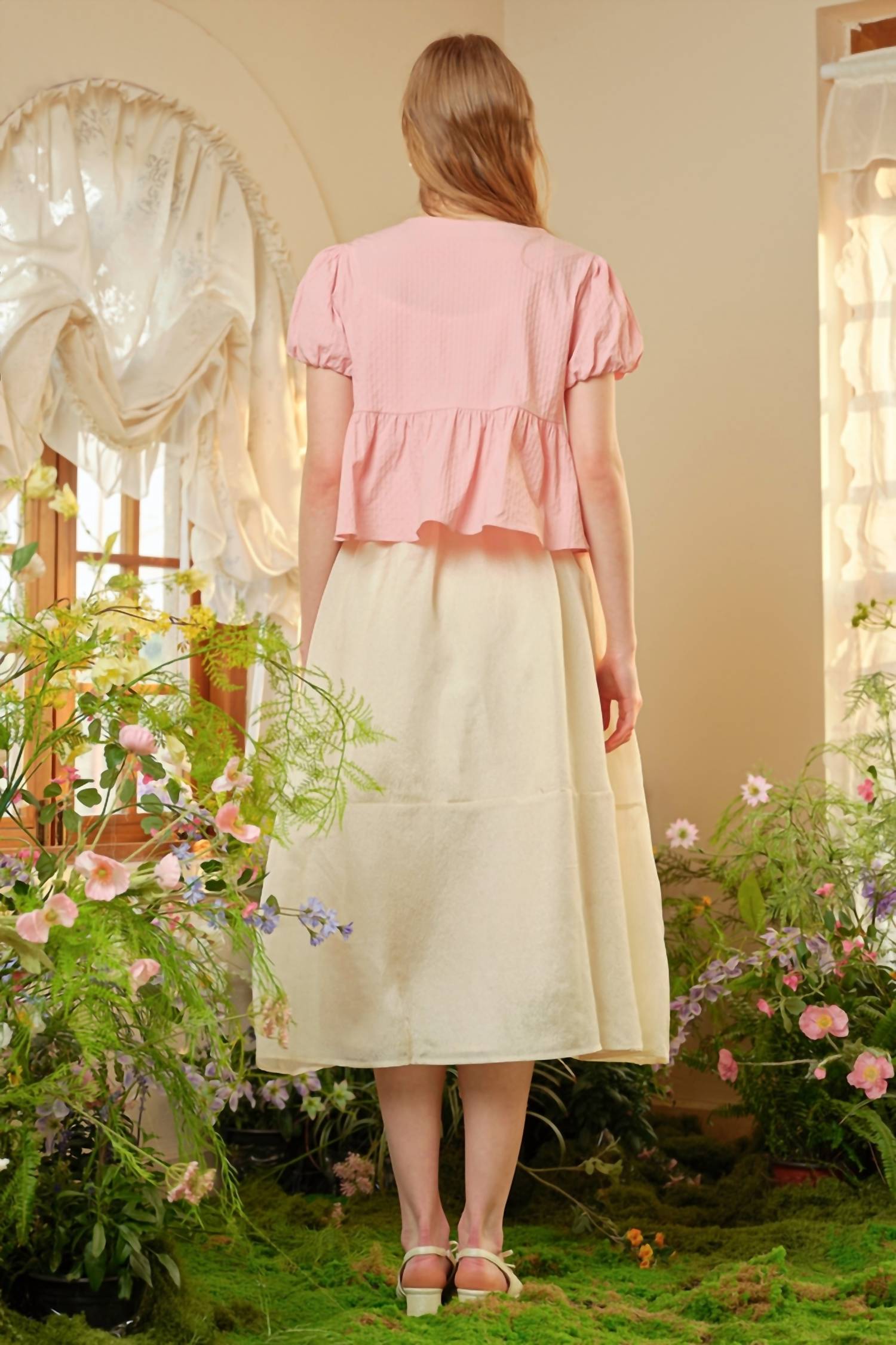 Rosie Posie - Textured High Waisted Midi Skirt