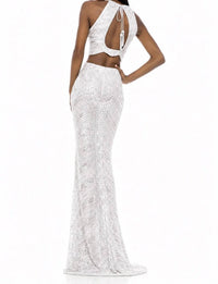 Sherri Hill Two Piece Sequin Gown in ivory - women's dress - detail view