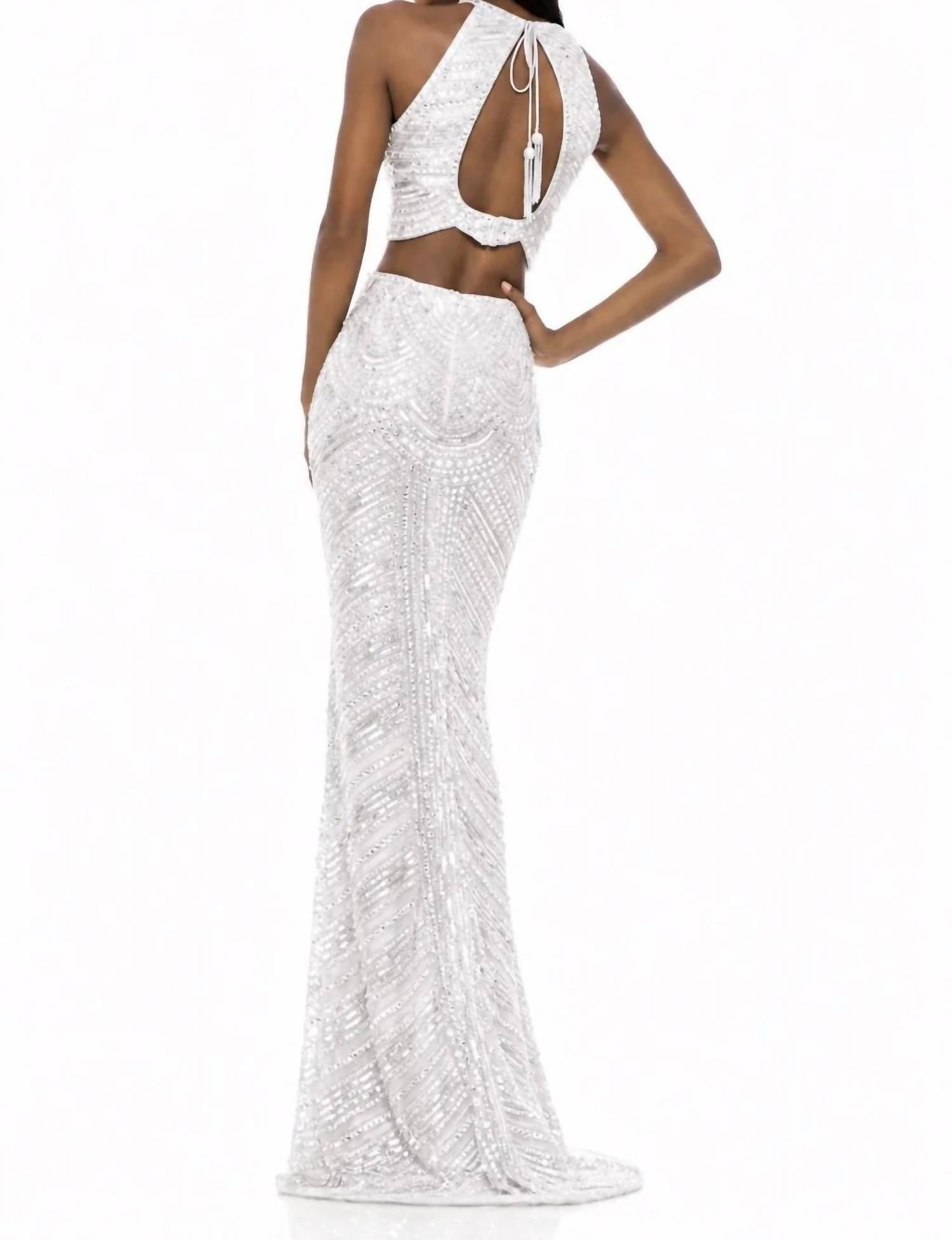 Sherri Hill Two Piece Sequin Gown in ivory - women's dress - detail view