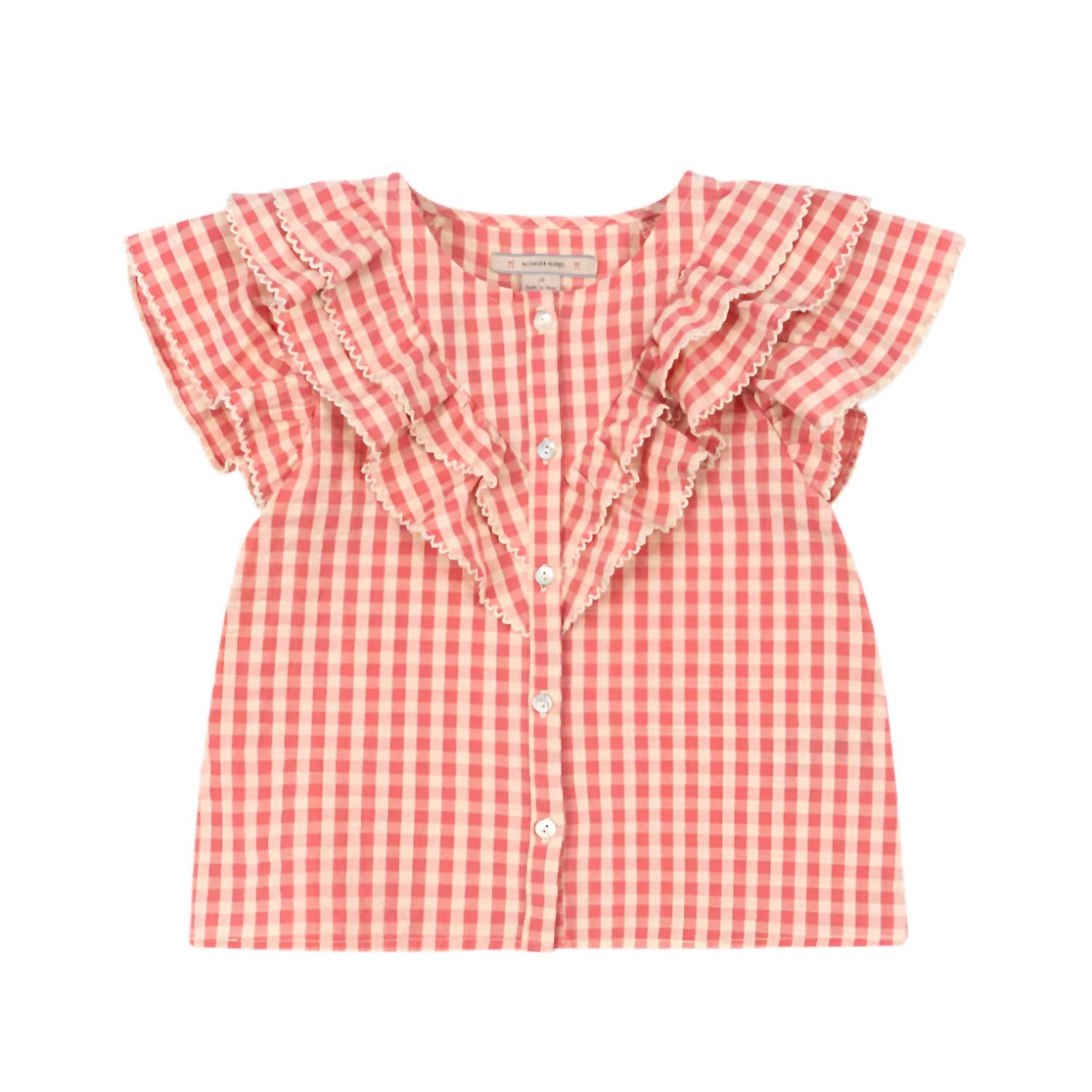 Konges Sløjd Kim Frill Check Shirt in flamingo pink - kids' blouse - view 5
