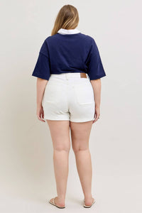 Judy Blue High Waist Aurora Weekender Double Rolled Cuff Denim Short in white - women's shorts - view 6