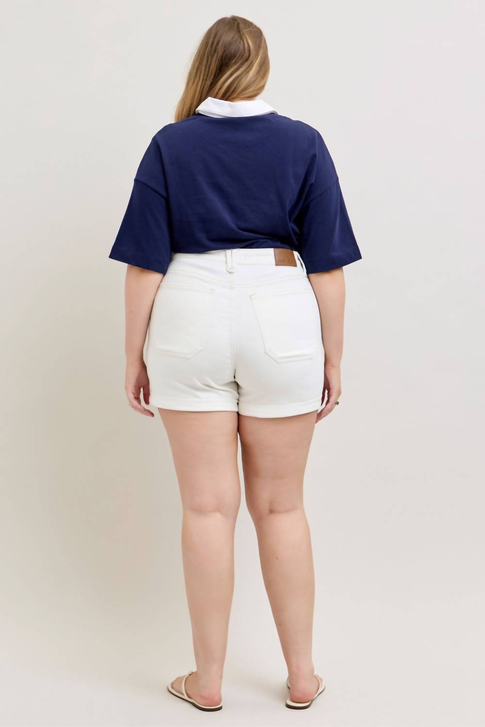 Judy Blue High Waist Aurora Weekender Double Rolled Cuff Denim Short in white - women's shorts - view 6
