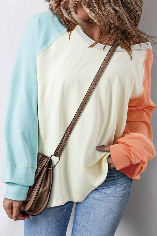 Shewin - Color Block Long Sleeve Top