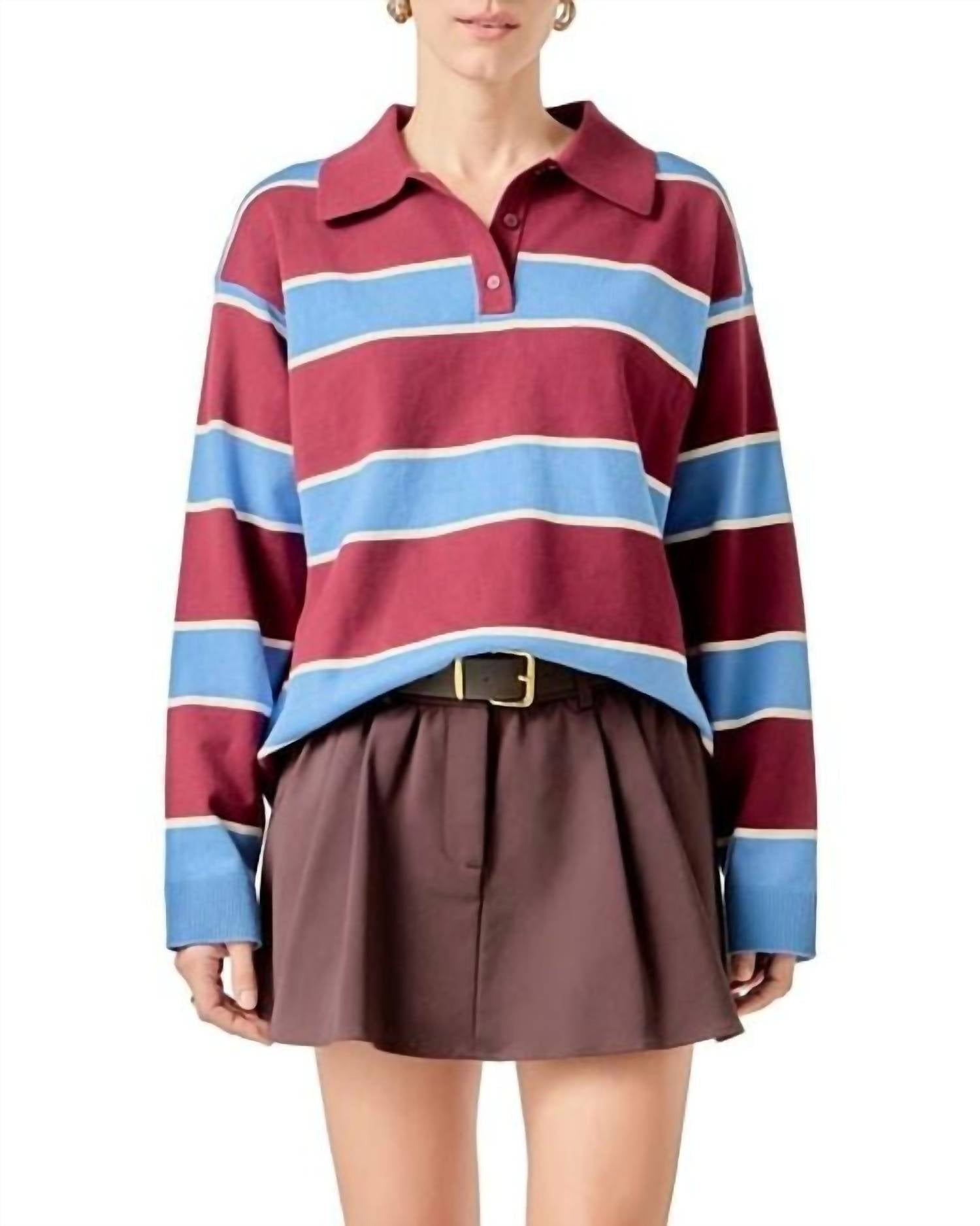 English Factory - Striped Polo Knit Top