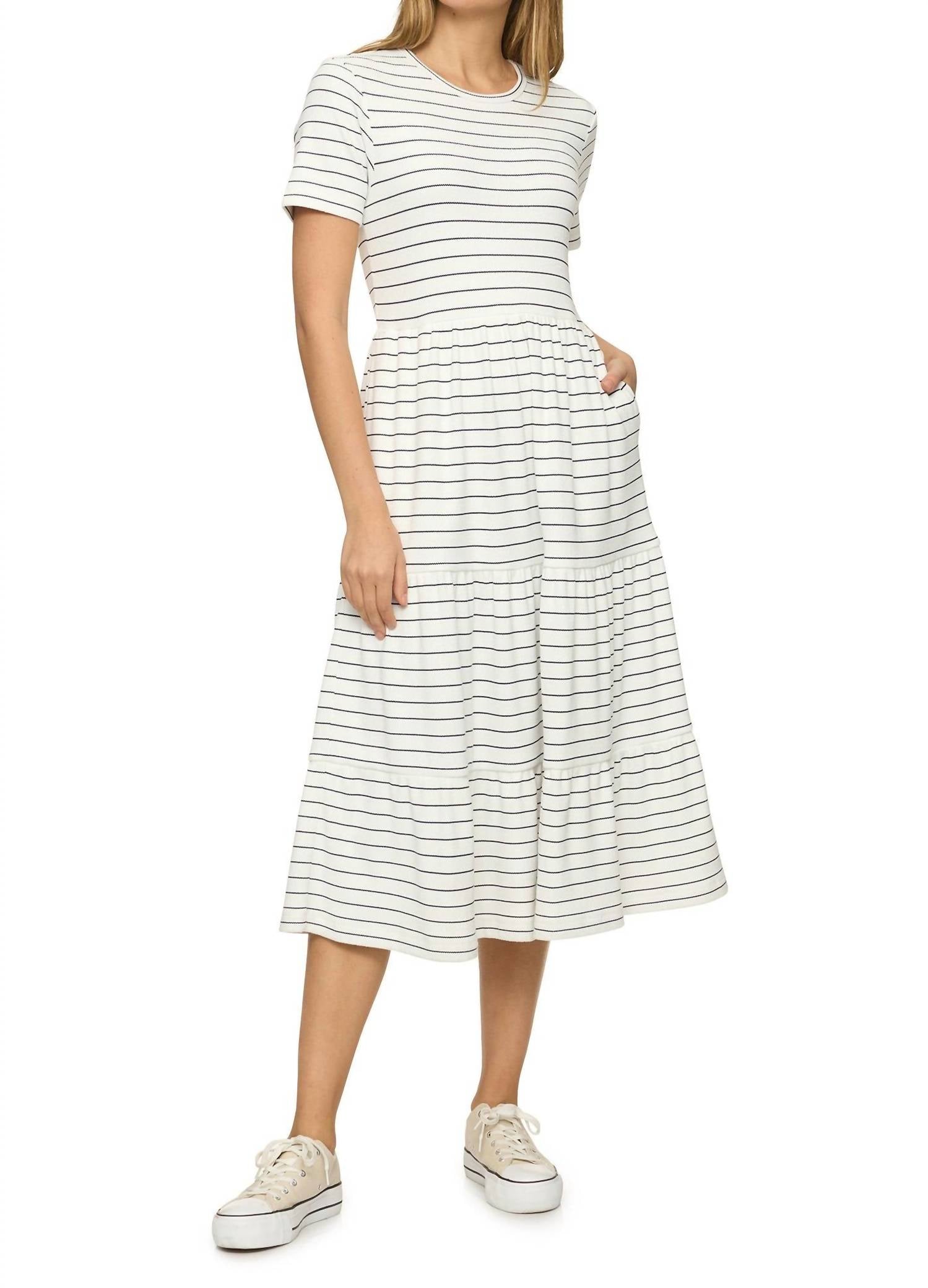 Flags & Anthem Ashby Short Sleeve Tiered Stripe Midi Dress in multi - women's dress