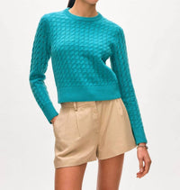White + Warren - Cashmere Cable Shrunken Crewneck Sweater