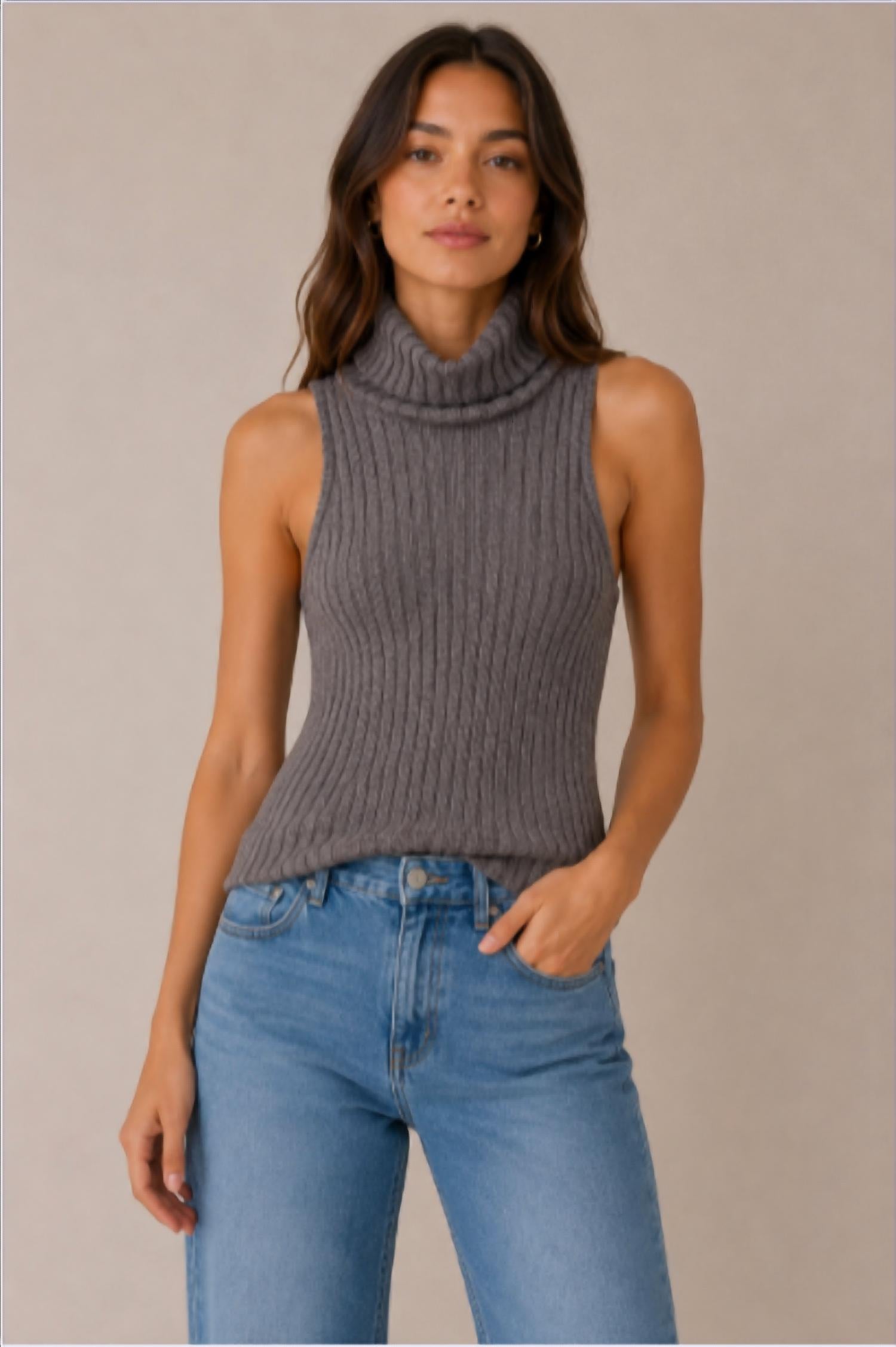 Red Haute - Wide Rib Mock Neck Sweater