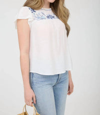Blu Pepper - Floral Embroidery Flounce Sleeve Top
