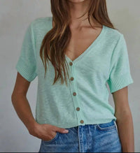 By Together - Knit Sweater Cotton Buttondown Short Sleeve Cardigan