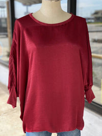 Ivy Jane - Women's Faux Suede Trimmed Satin Top
