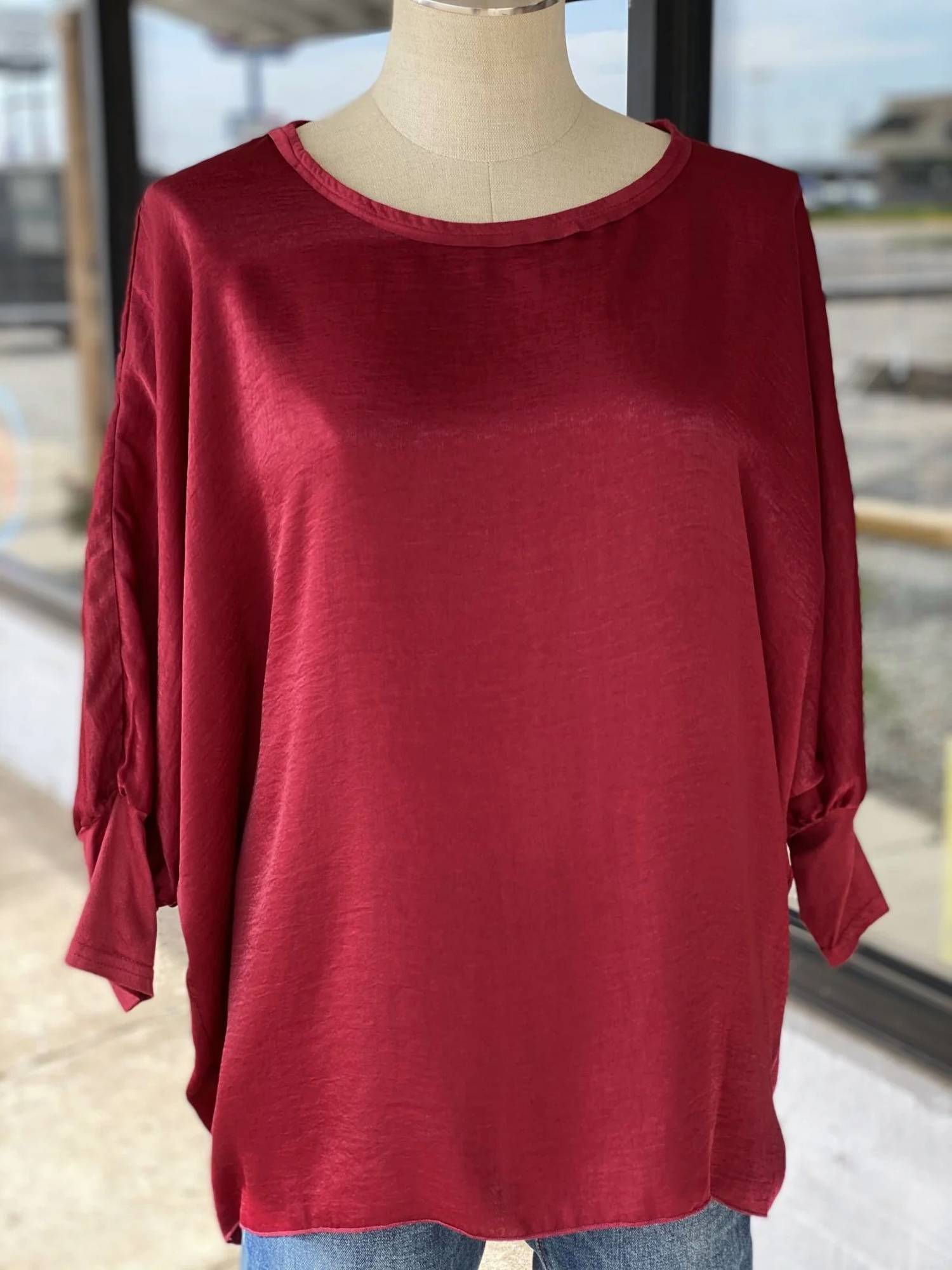 Ivy Jane - Women's Faux Suede Trimmed Satin Top