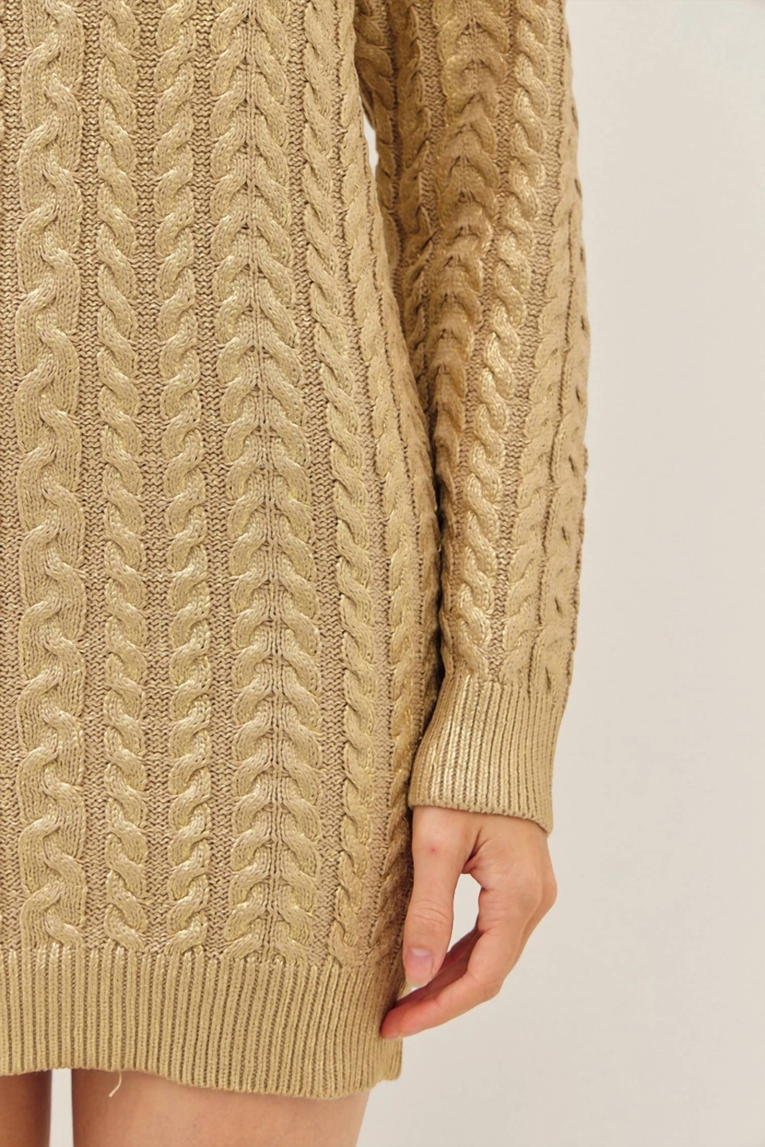 Idem Ditto - Metallic Foil Cable Knit Sweater Dress