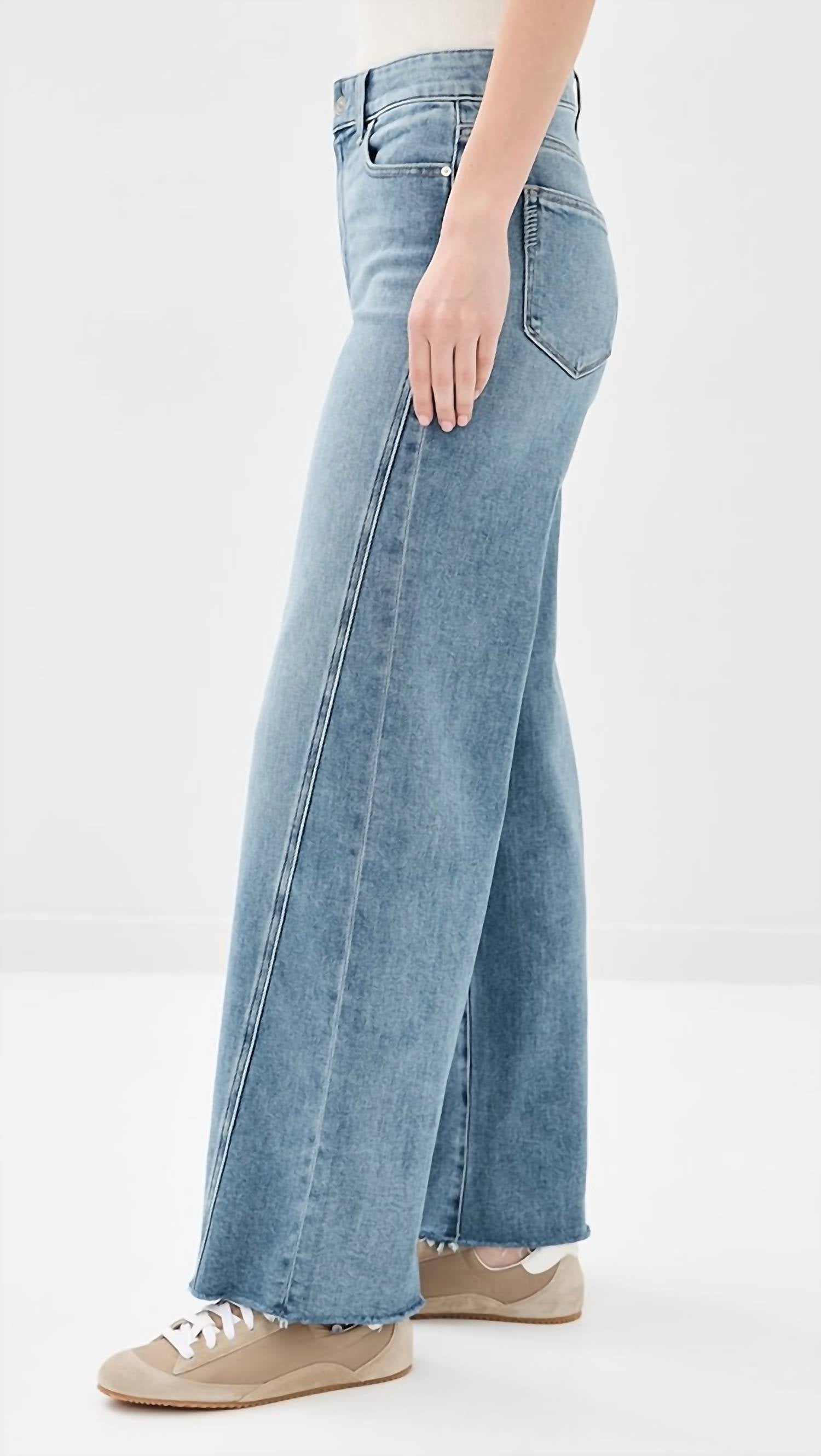 Paige - Anessa Twisted Seam Raw Hem High Waist Wide Leg Jeans