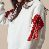 Fantastic Fawn - Sequin Bow On Sleeve Sweatshirt
