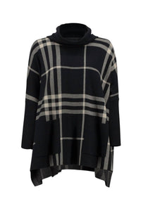 Joseph Ribkoff Plaid Turtleneck Tunic Top With Pockets in black oatmeal one - women's shirt - view 6