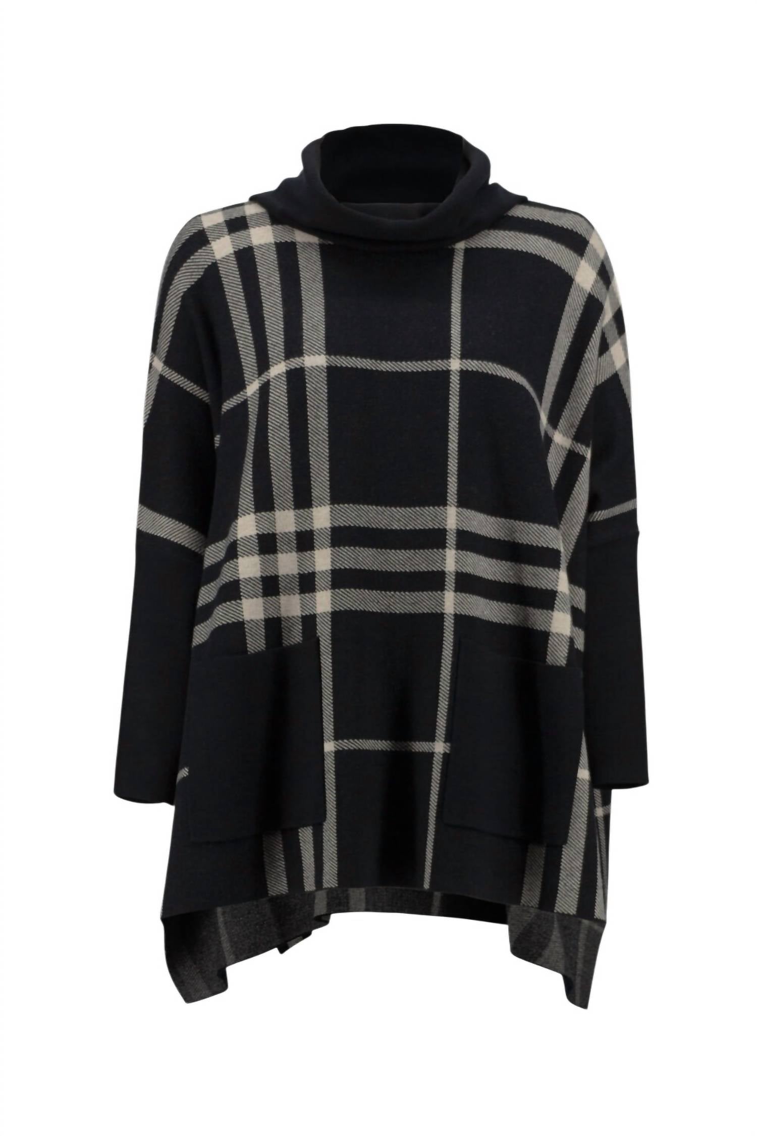 Joseph Ribkoff Plaid Turtleneck Tunic Top With Pockets in black oatmeal one - women's shirt - view 6