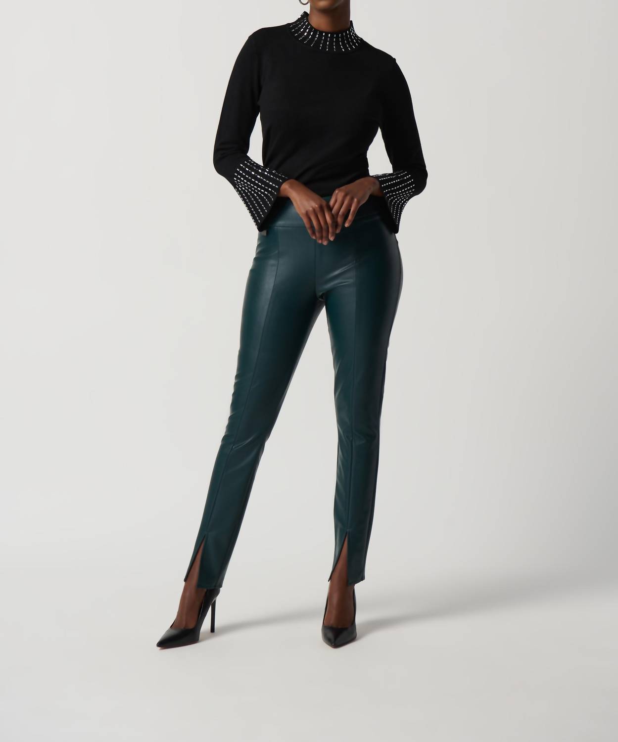 Joseph Ribkoff High-waisted Slim Leather Leggings in emerald - women's pants - alternate view