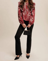 Listicle - Women's Bohemian Bloom Ruffle Top