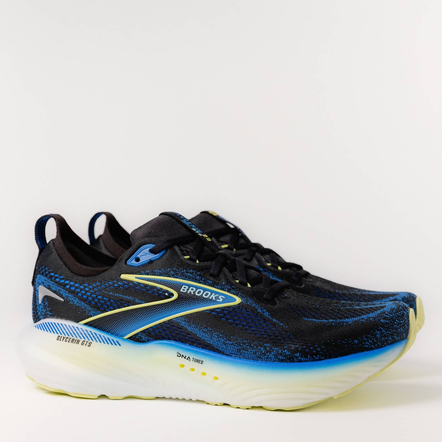BROOKS Men's Glycerin Gts 22 Running Shoes in black cobalt neo yellow - men's shoe