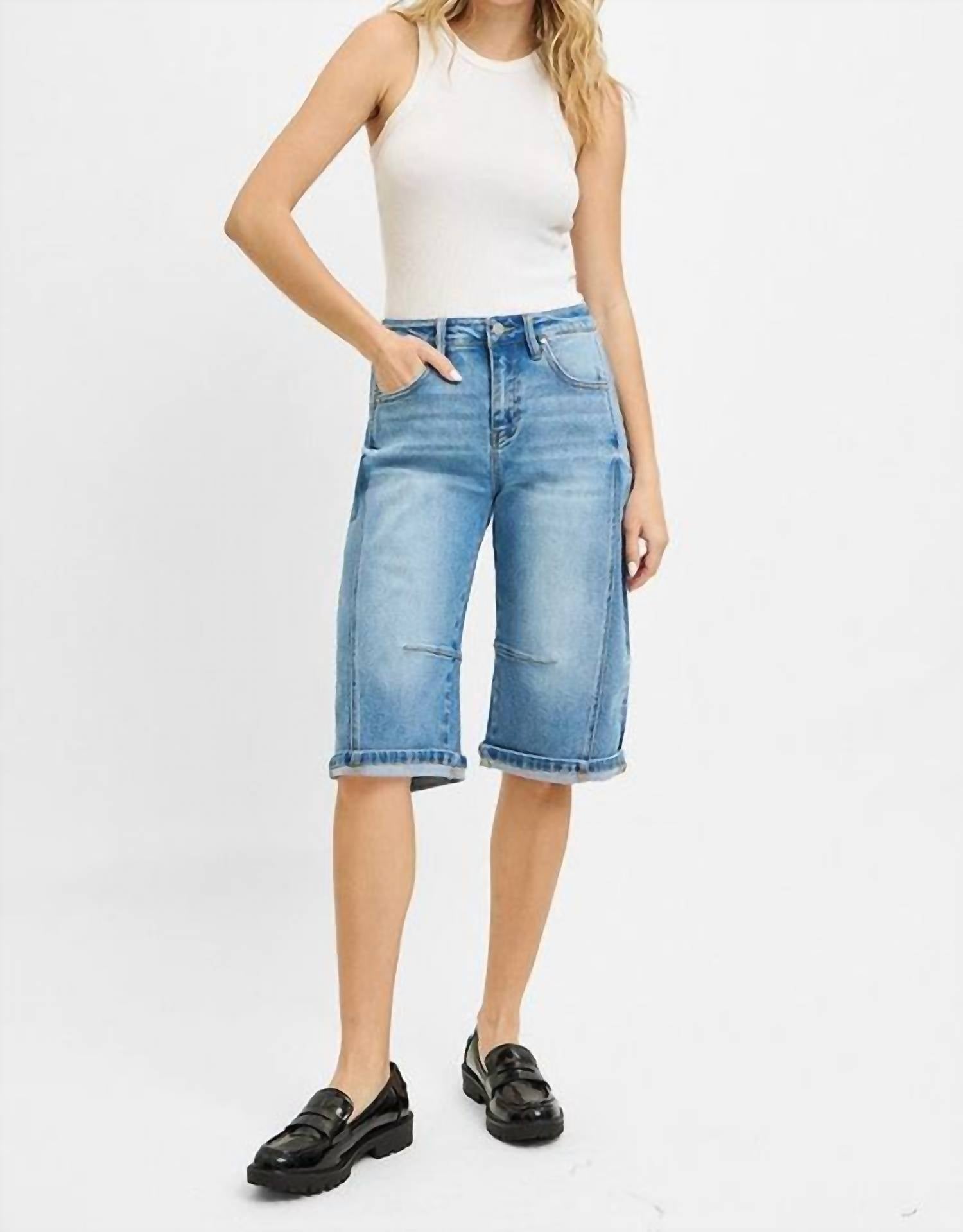 Risen - JoJo Mid Rise Barrel Long Cuffed Shorts
