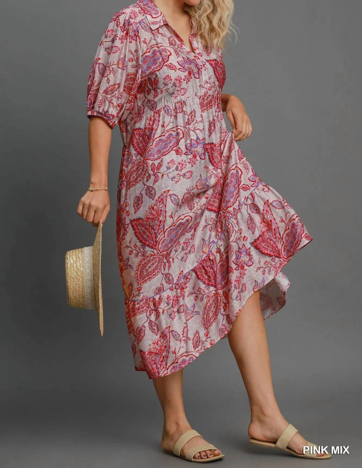 Umgee - Floral Tiered Midi Dress - Plus