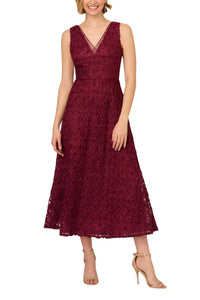Adrianna Papell - Sleeveless Embroidered Crepe Midi Dress