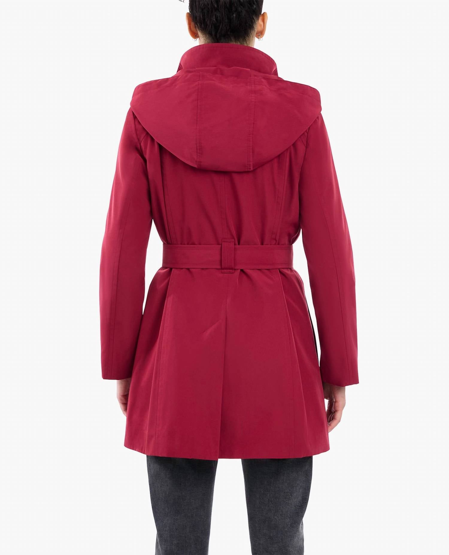London Fog - Zip Front High-neck Hooded Trench Coat