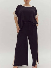 Entro - Ribbed Boat Neck Short Sleeve Top - Plus