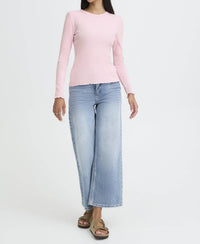 b.young Sinne Long Sleeve Ribbed Tee in light pink - women's long sleeve top - alternate view