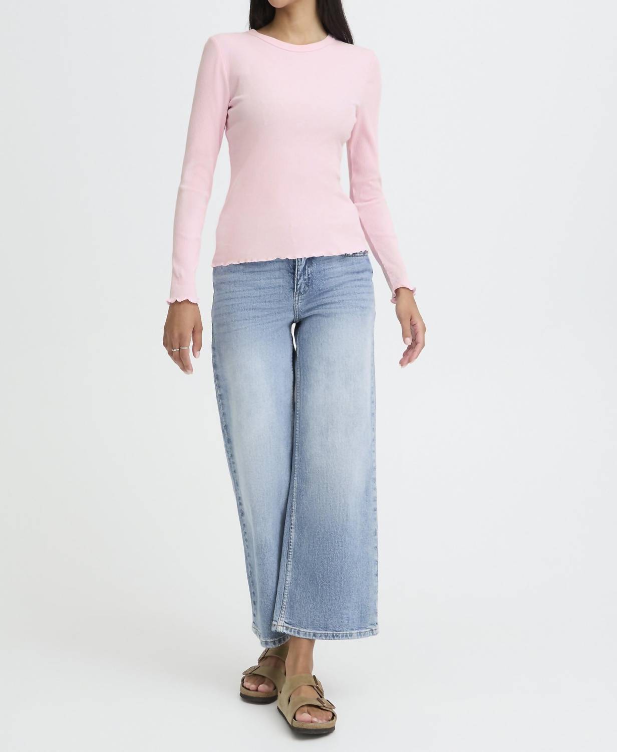 b.young Sinne Long Sleeve Ribbed Tee in light pink - women's long sleeve top - alternate view