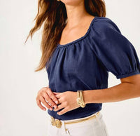 Lilly Pulitzer Calais Short Sleeve Top in sapphire pool - women's blouse - alternate view