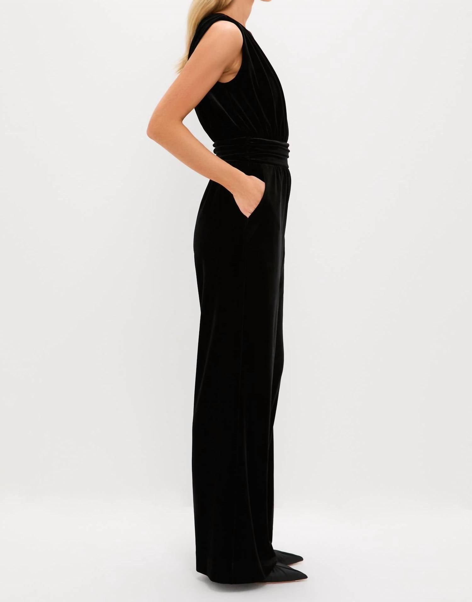 Hyacinth House Velvet One-shoulder Jumpsuit in black - women's pants - alternate view