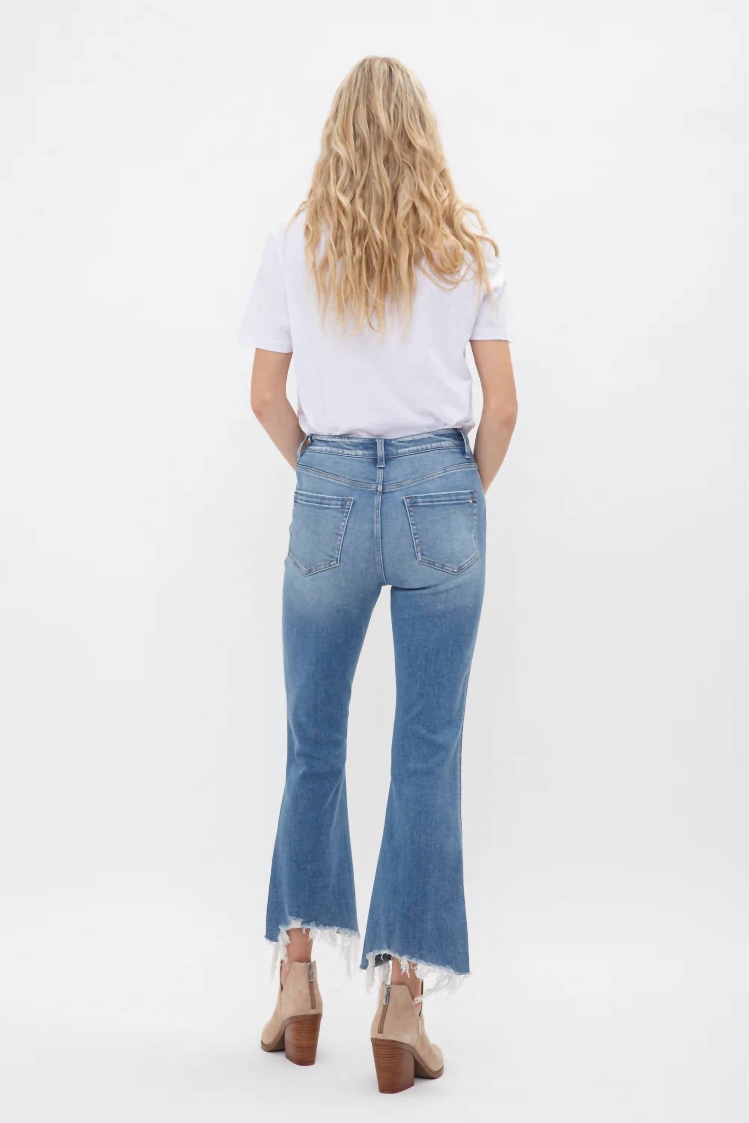 Mica Denim - High Rise Crop Flare Uneven Hem Jean