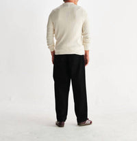 Wax London Oban Polo Shirt in ecru - men's long sleeve top - detail view